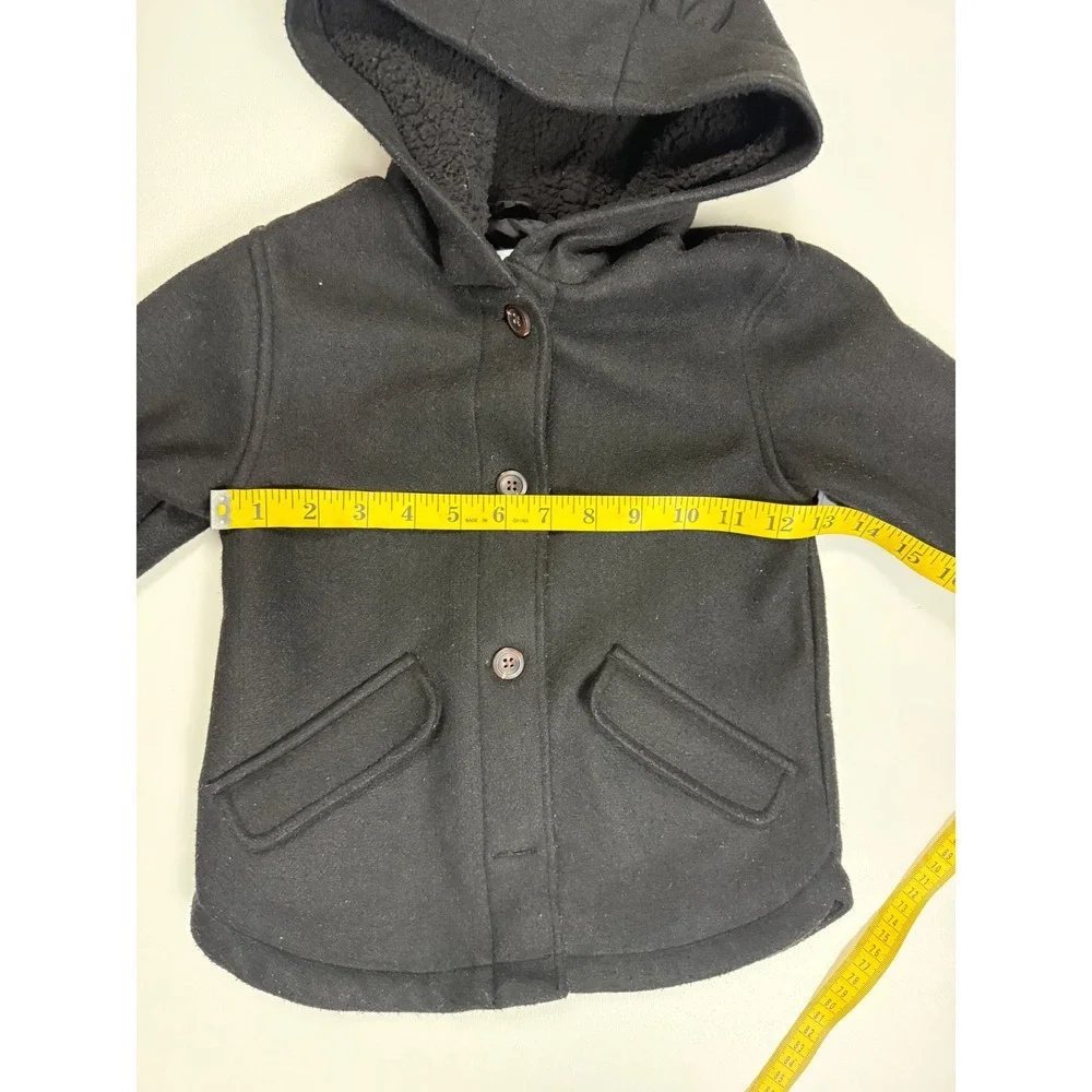 Old Navy Kids Black Sherpa Lined Hooded Pea‎ Coat with Animal Ears 4T Jacket